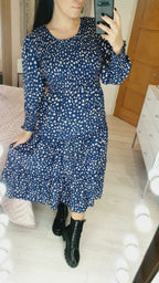 Renace Blue Polka Dot Elasticated Tiered Midi Dress