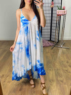 Yeliz Tie Dye Ruffle Dipped Hem Dress